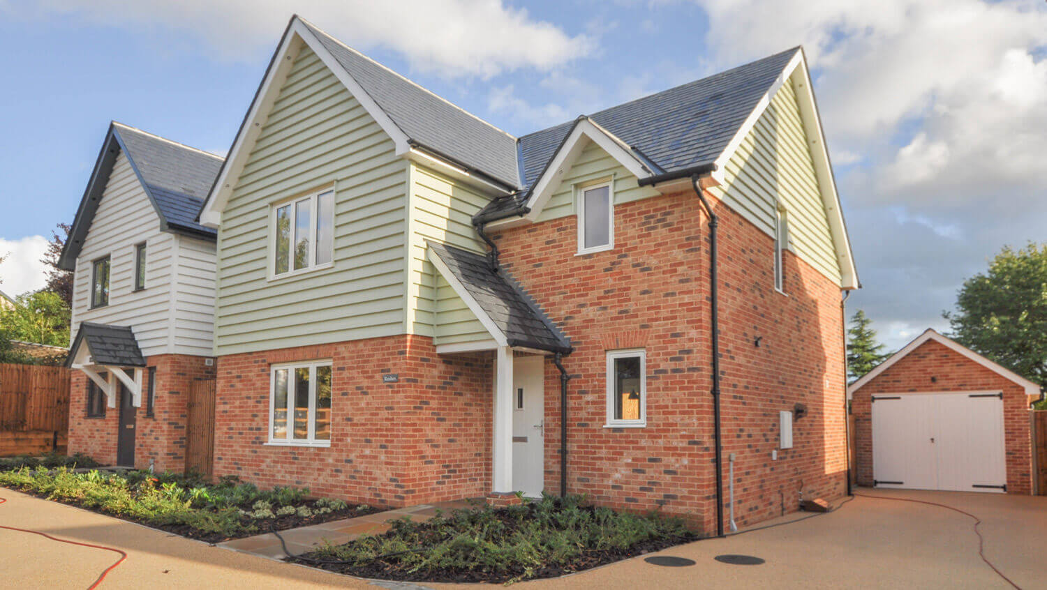 The front view of Rushes, a three-bed house in our Calvert Close development.
