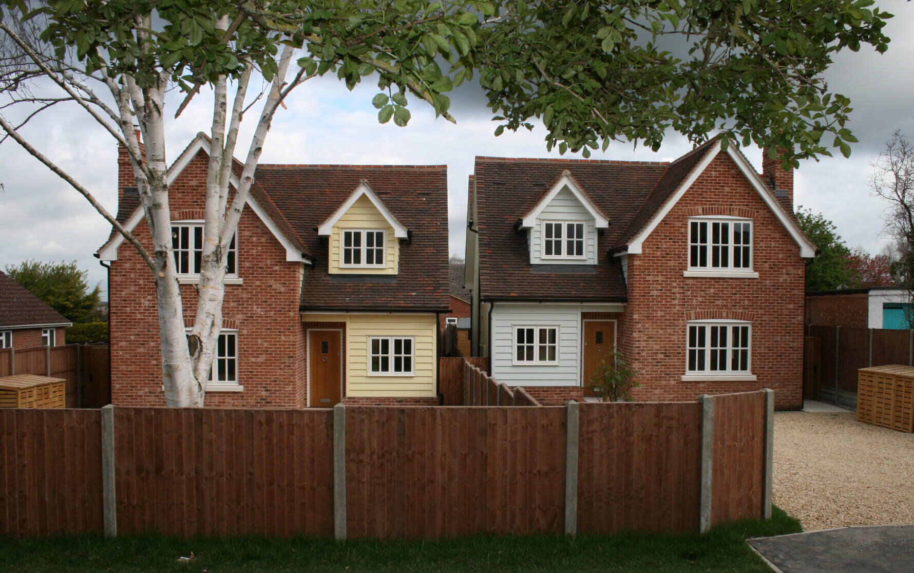 Front view of the two detached houses in the Hilltop Lane development